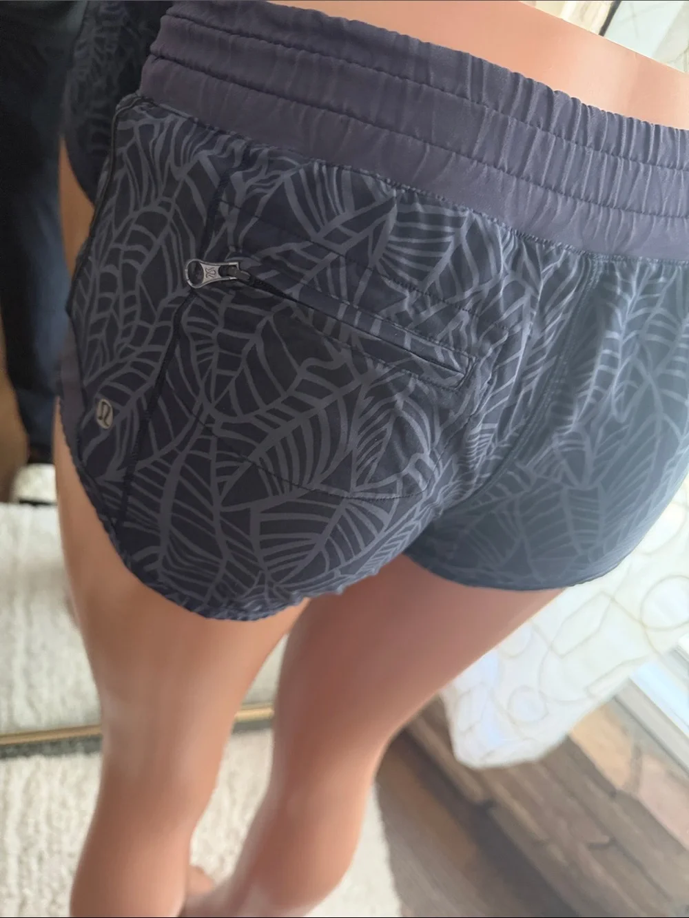lululemon athletica Women's Black Leaf-Print Athletic Shorts